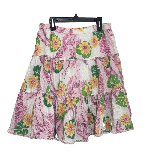 Lilly Pulitzer Dresses & Skirts - Lilly Pulitzer Giraffe‎ Floral Tiered Ruffle Cotton Skirt Pink White XS